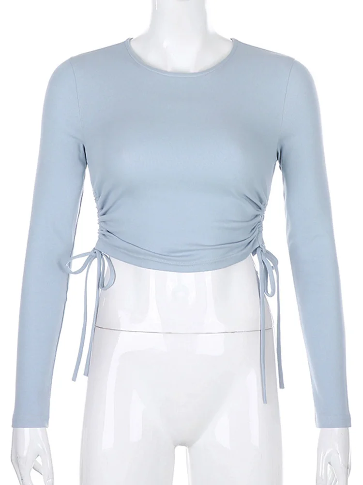 Top Donna Maniche Lunghe In Pizzo: T-shirt Aderente Scollo A U Taglio Basso Per Streetwear - 4