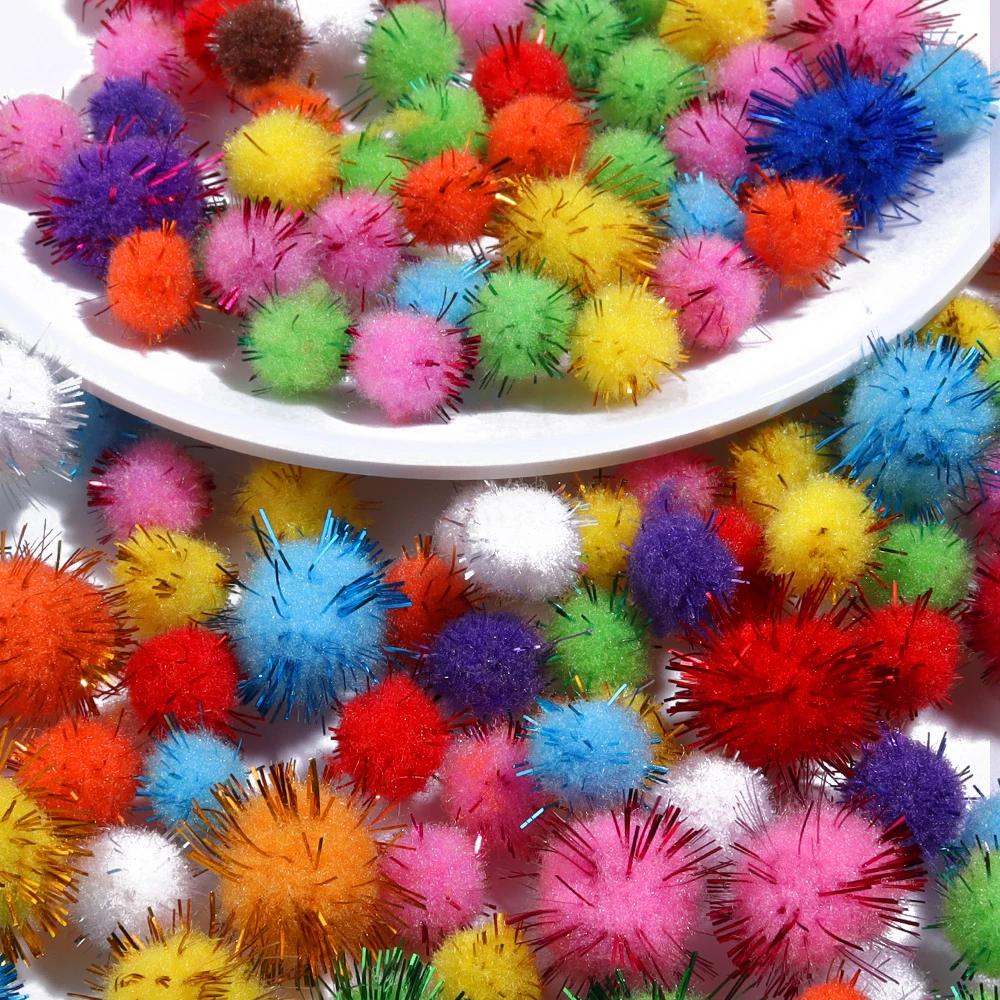 10-35 gr/paket 10/15/20mm Bunte Glitter Pompom Flauschigen Plüsch Handwerk Für DIY Weihnachten Dekoration Kinder spielzeug Puppen Zubehör – Detail 8