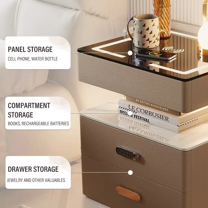 Multifunctional Intelligence Headboards Simple Modern Bedroom Nordic Log Storage Wireless Charging Bluetooth Speaker Nightstands