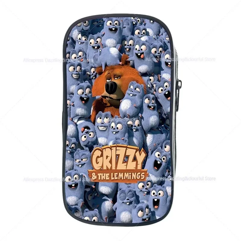 Cartoon Grizzy and the Lemmings Pencil Box Kids Cute Students Pencil Case Boys Girls Anime Pen Bags Children Gift 2