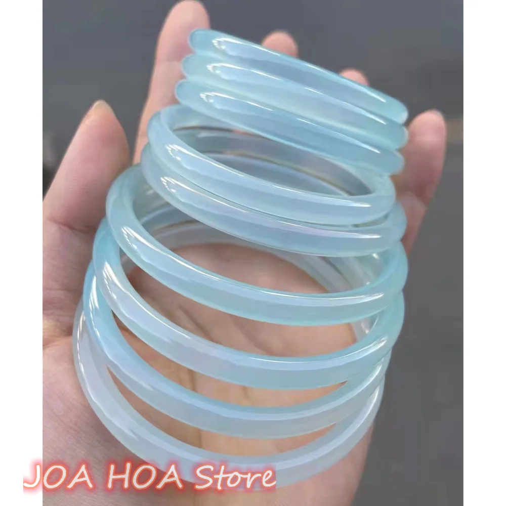 

New High Ice Light Blue Natural Chalcedony Bracelet Agate JADEITE Beauty Handring Round Bar Jade Bangle Boutique FINE Jewelry