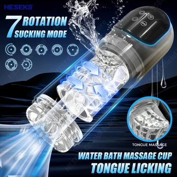HESEKS 7 Rotating Sucking Fully Water Bath SPA LCD Automatic Male Masturbators Tongue Licking Real