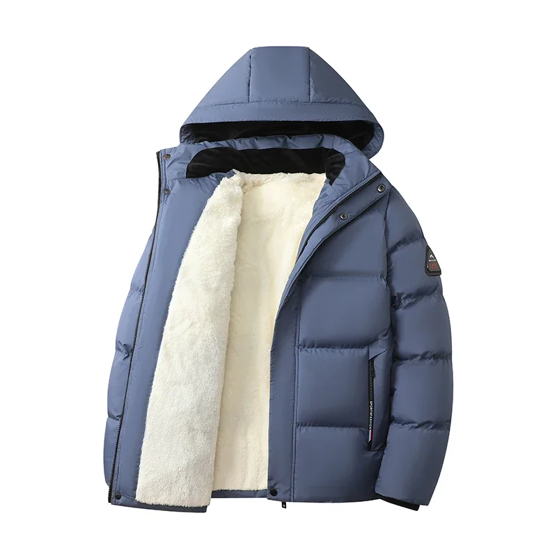 Winter Duck Down Coat Men Fleece Thicken Hooded Lamb Wool Jacket Fashion Mens Cotton-Padded Jackets Winter Casual Puffer Jacket