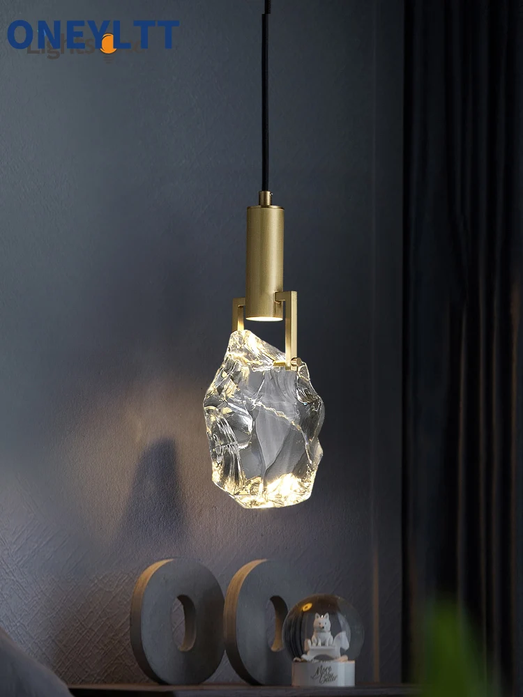 

Light luxury crystal small chandelier, back living room, bedroom, bedside, study, all copper single head long wire chandelier