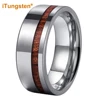 iTungsten 8mm Men Women Classic Tungsten Carbide Ring Flat Wedding Band With Real Wood Inlay Comfort Fit 1