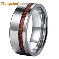iTungsten 8mm Men Women Classic Tungsten Carbide Ring Flat Wedding Band With Real Wood Inlay Comfort Fit 1