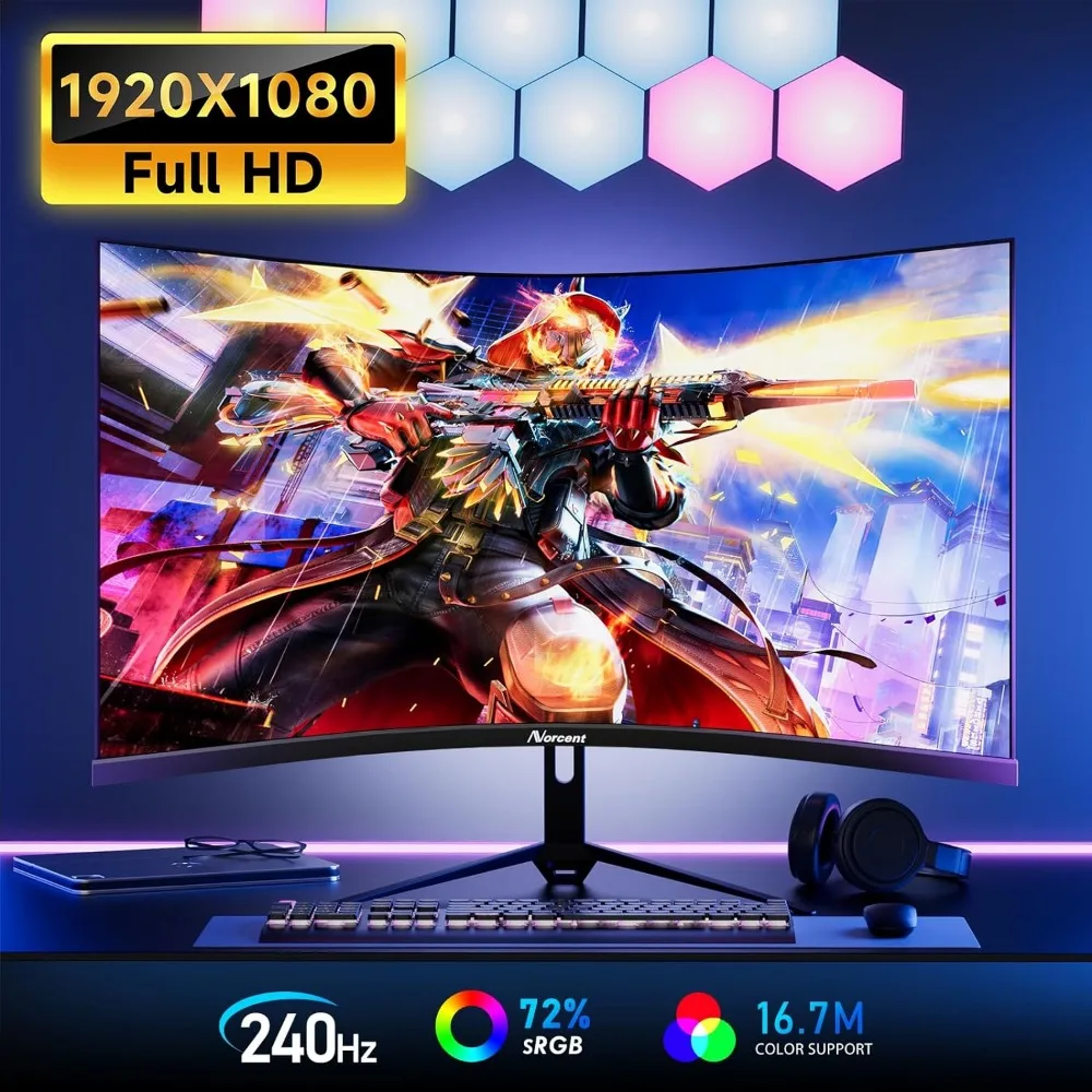 27-inch FHD VA Gaming Curved Monitor with Rainbow Lights, 240Hz Refresh Rate, Eye Care 1080P Display, FreeSync G-Sync 4