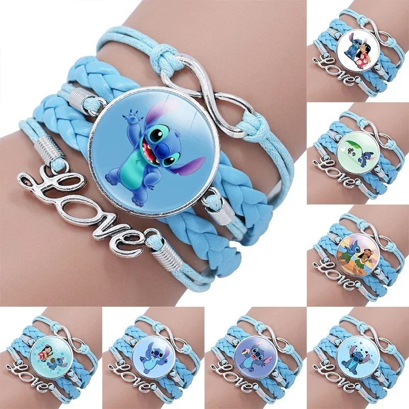 

Disney Anime Figure Stitch Leather Bracelet Fashion Blue Classic Braided Rope Chain Bracelets Kids Toys Jewelry Gifts To Friends