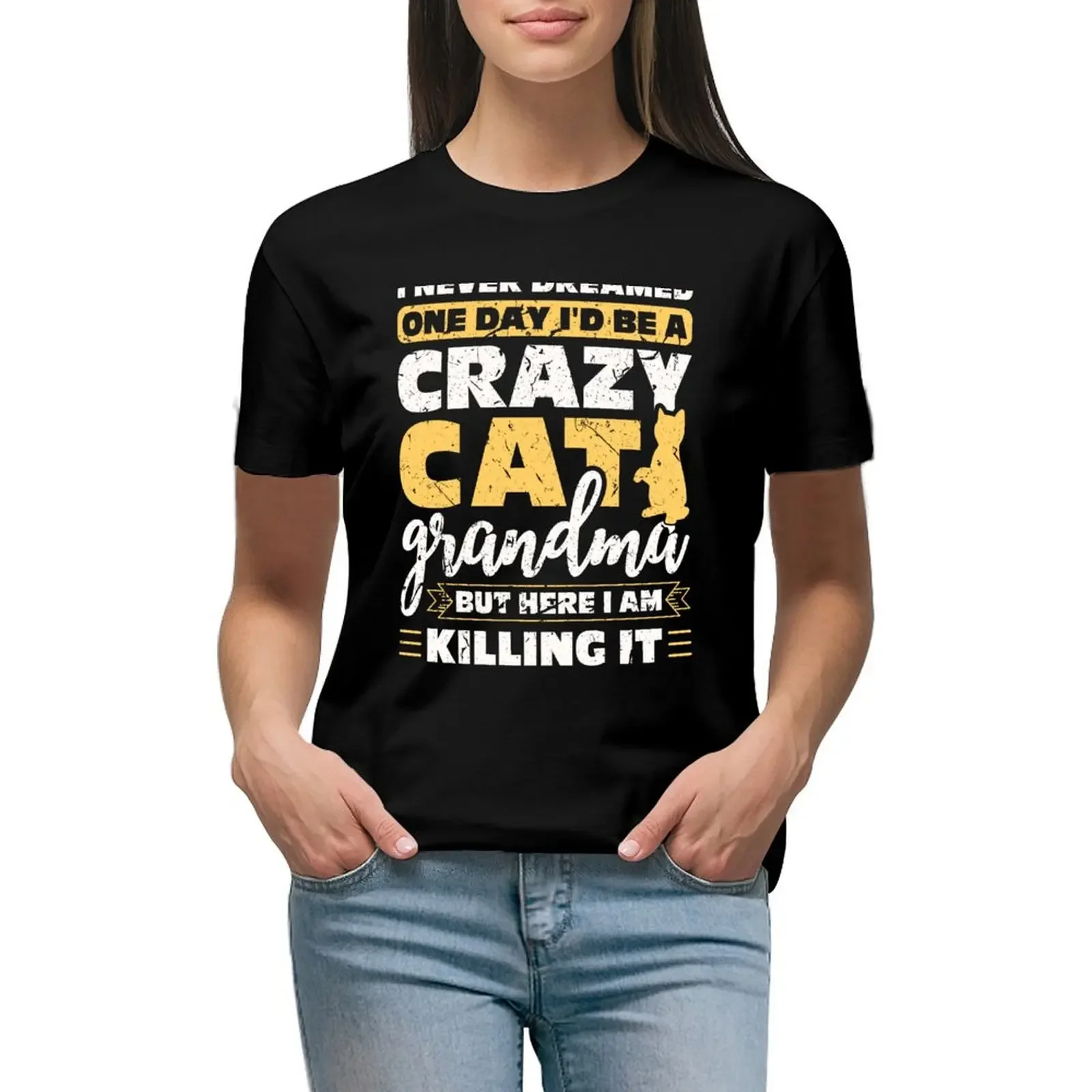 

Crazy Cat Grandma Grandmother Cat Lady T-shirt oversized hippie clothes fashion woman blouse 2024