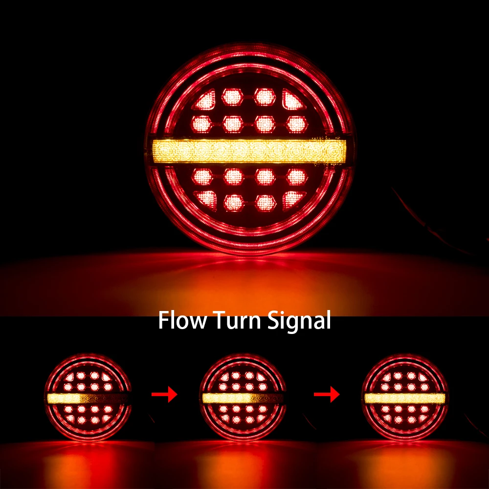 2pcs 5.3" 50 LED Round Trailer Tail Light With Brake Light DRL Flow light Turn Signal Lamp Car Truck Bus Vans Caravan Lorry