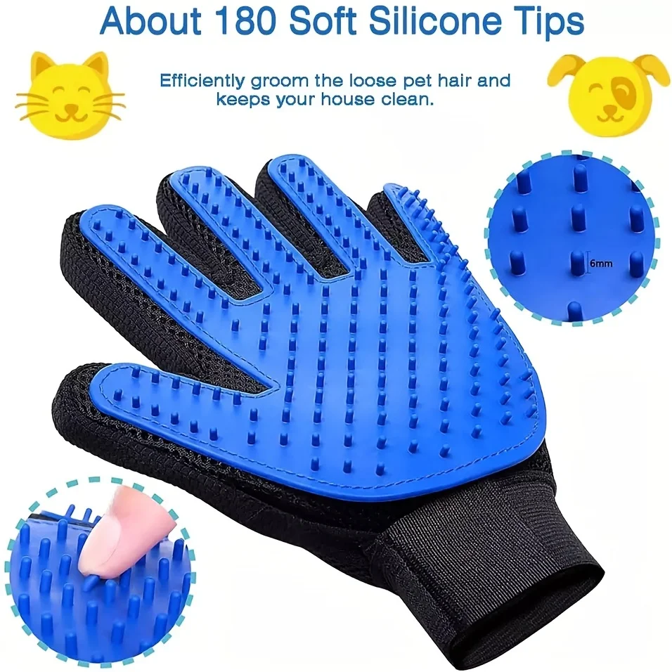 Pet Grooming Glove for Dog Cat Rabbit Fur 2 Sided Massage Grooming Brush Bath Cleaning De-Shedding De-Matting Pet Hair