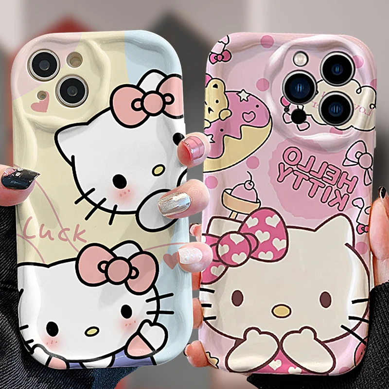 Cute Sanrio HelloKitty Wave Phone Case for iPhone 15 14 11