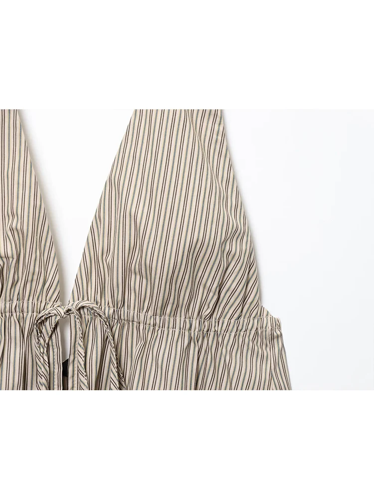 TFMLN Women Fashion Halter Tops Simple Causal Slim Fit  Vest Sexy Striped Backless Deep V-Neck Chic New Summer Halter Tops