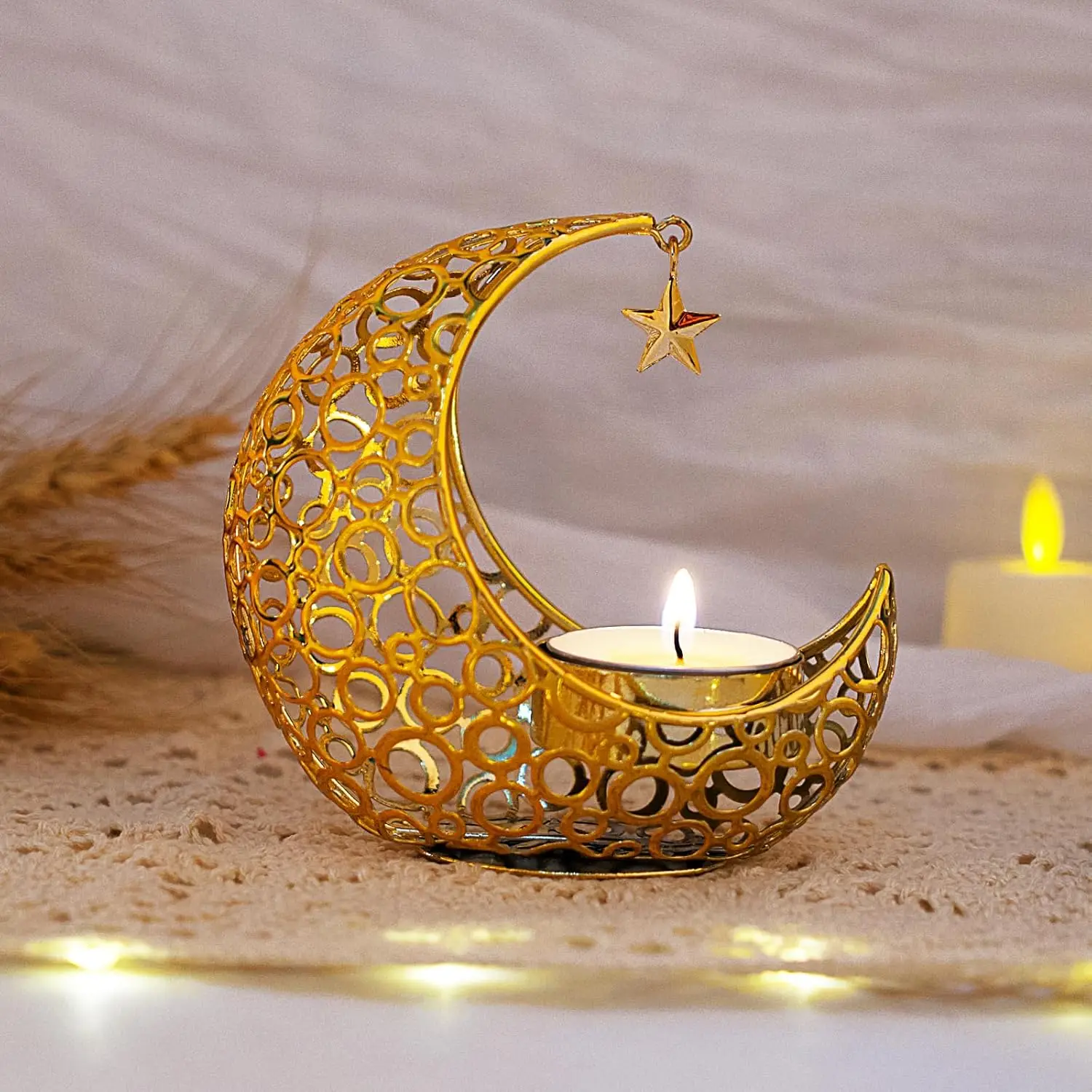 Moon Candle Holder Metal Christmas Decor Romantic Light INS Style Wedding Table Tea Light Cup Stand Table Decorations