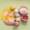 7PCS Baby Silicone Tableware Set Adjustable Bib Cartoon Lion Shape Placemat Bowl Plate Feeding Training Spoon Fork Portable Cup 2