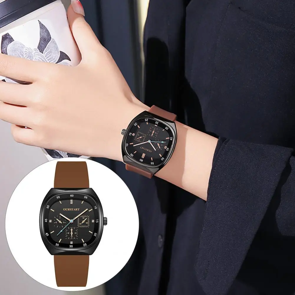 

Three-eye Square Watch Square Dial Student Quartz Watch with Silicone Strap for High Accuracy Time-checking No Delay Movement