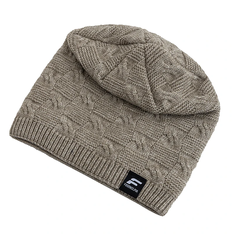 Unisex F Letter Winter Hats Plush Fur Lined Knit Cap For Men Women Warm Beanie Cap Casual Label Decor Winter Knitted Hats