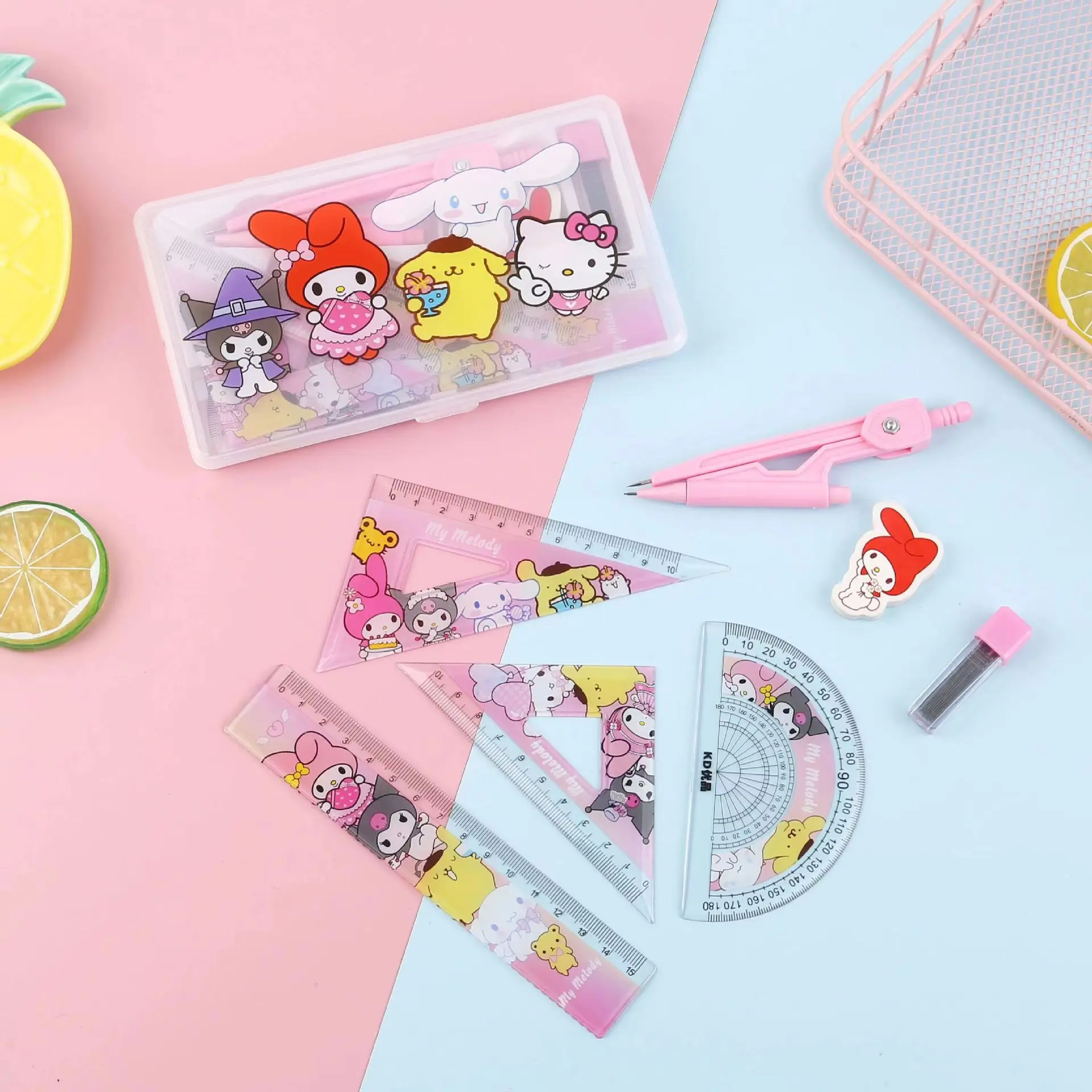 

3/10/15 комплектов Sanrio большая коллекция Kuromi Melody, школьные линейки, компасы, набор из 7 предметов, канцелярские принадлежности для студентов, оптовая продажа