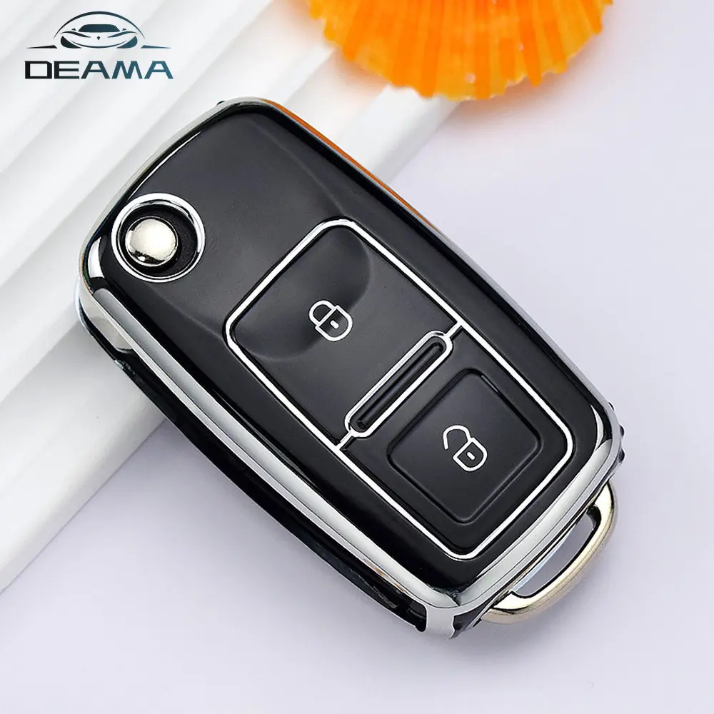 

For VW Volkswagen Golf 4 5 6 MK4 Bora Jetta Passat Polo Bora Touran Skoda Seat 2 Buttons TPU Car Key Case Cover Shell Fob