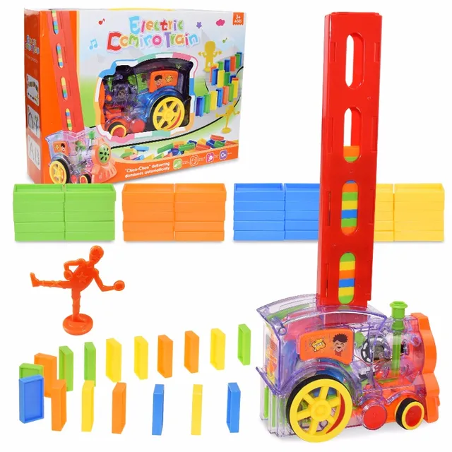 Kids Domino Train Car Set Sound Light Automatic Laying Domino Brick Colorful Dominoes Blocks Game Educational DIY Toy Gift 1