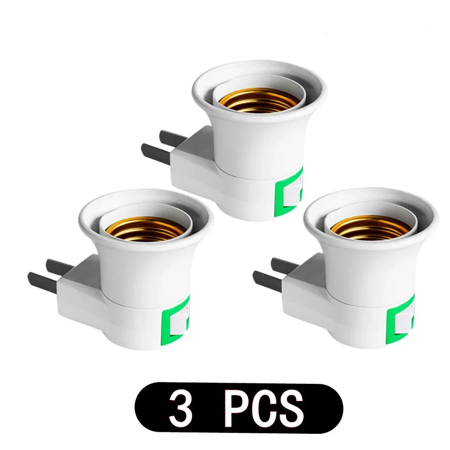 1-3PCS E27 LED Light Socket White Lamp Holder To EU Plug/US Plug Holder Adapter Converter ON/OFF for Bulb Lamp