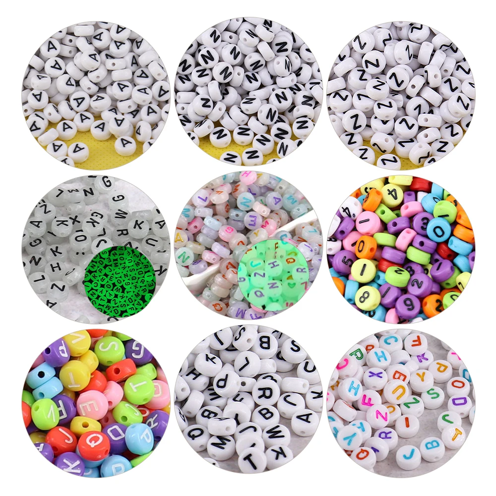 100/200pcs/lot Black White Acrylic Letter Beads Round Mixed Color