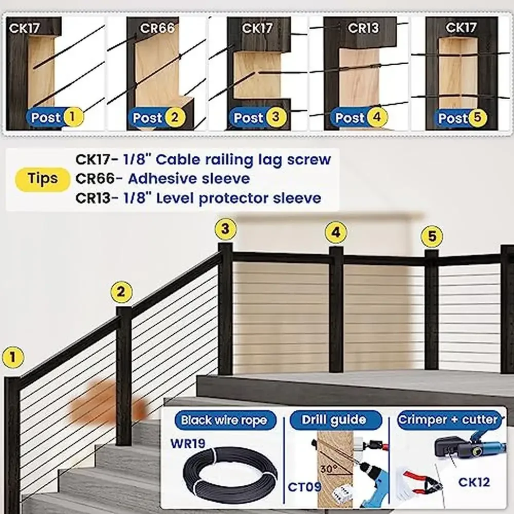 1000ft 1/8" Black Stainless Steel Cable Wire Rope Outdoor Indoor Railing Deck Fencing DIY Commercial Wedding Home Decor Fixtures