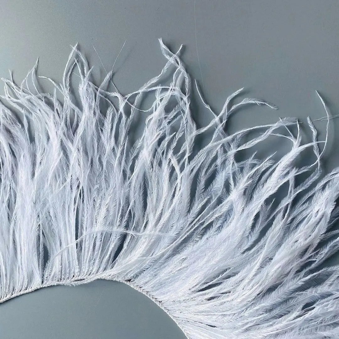 Rifiniture in piuma di struzzo di alta qualità con frange in piuma bianca naturale rifiniture in nastro per abiti da festa accessori da sposa per cucire 1 M - immagine 3