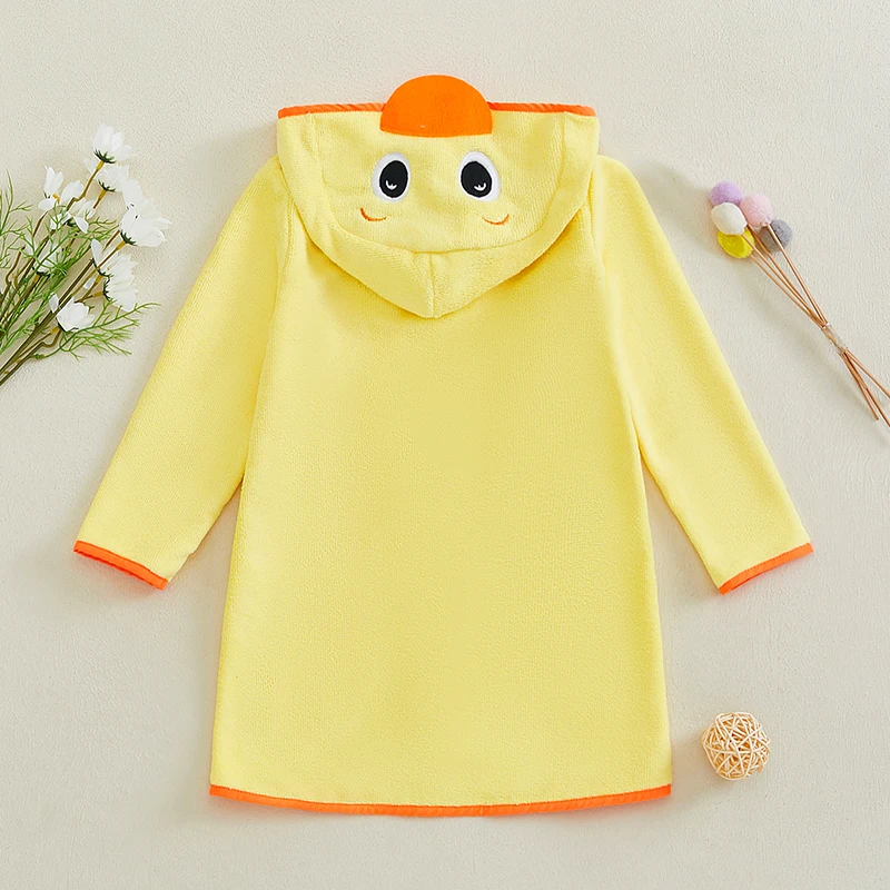 Baby Plush Warm Robes Cute Duck Hooded Bath Towel Cape Poncho Quick Dry Absorbent Bathrobe
