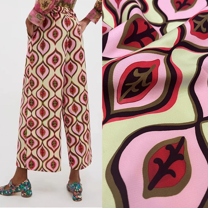 

23 spring and summer European and American fashion polyester fiber thick cloth printed cloth women's eye leaf high-end fabric