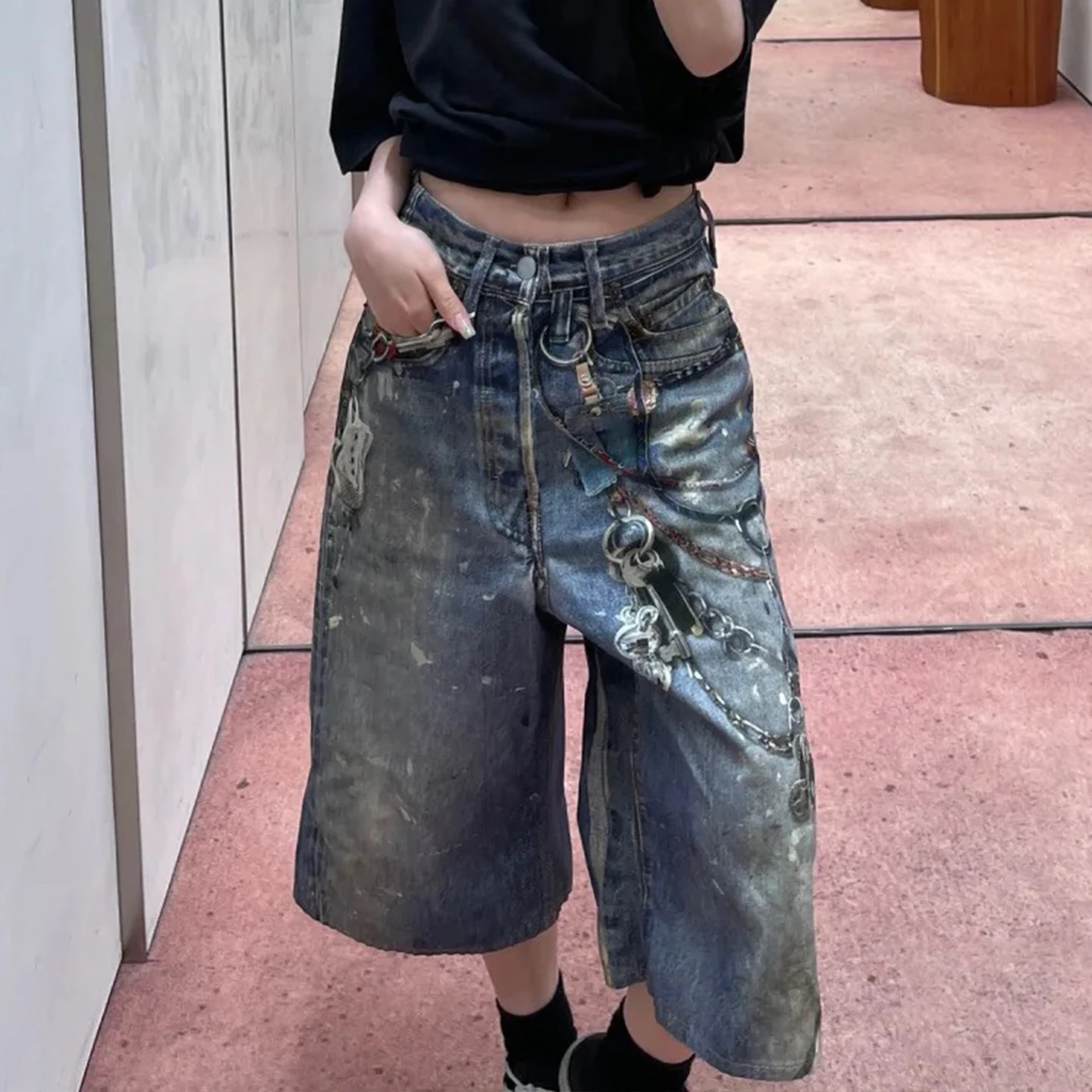 NIGO Men Women Summer Solid Color 3D Printed Low Rise Vintage Casual Loose Denim Shorts Ngvp #nigo8514