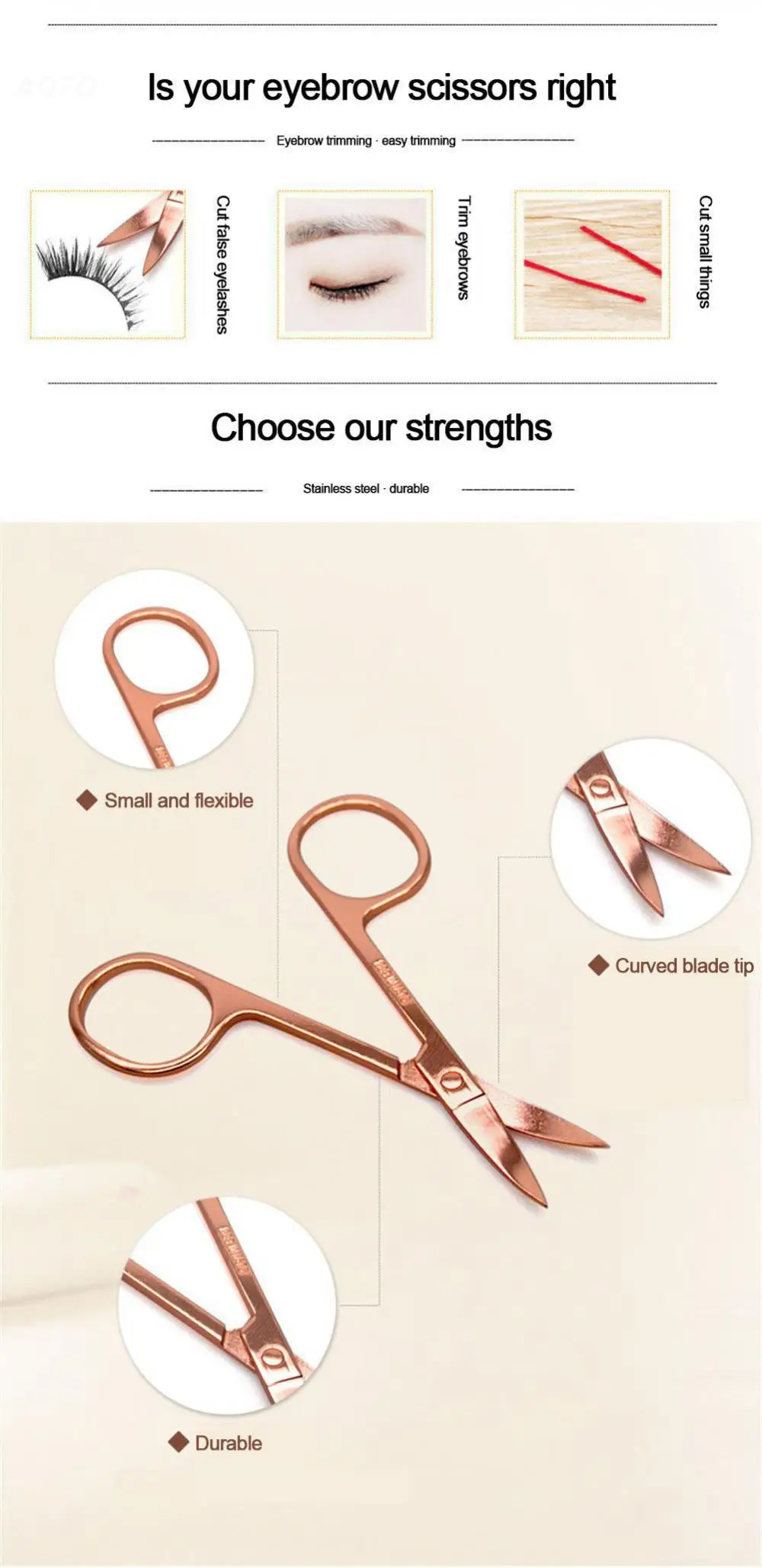 Description Picture 6 of itemCurved Vintage Small Eyebrow Scissor Angled Beauty Scissors for Grooming Fishing Embroidery Sewing Tool Thread Supplies Cutter