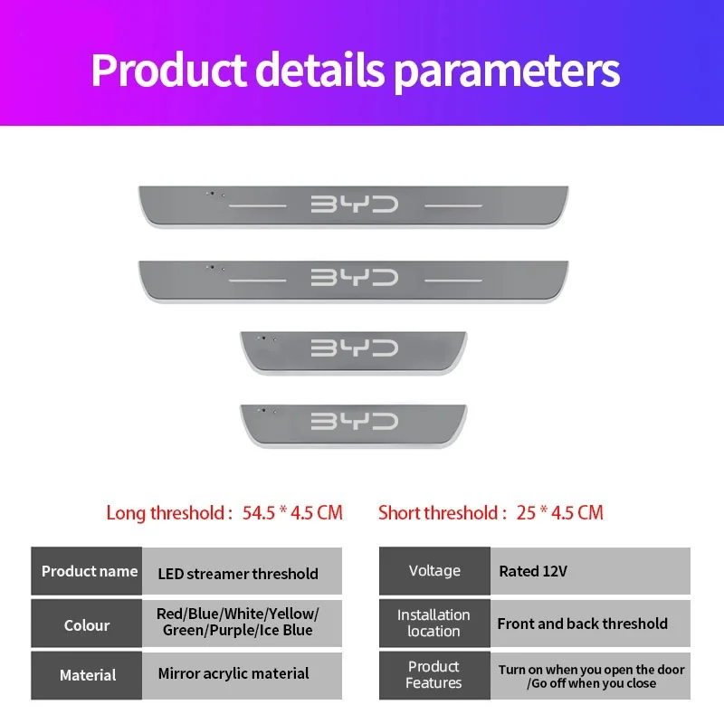 BYD Atto 3 Tang F3 E6 Yuan Plus Song Max F0 Qin G3 I3 차량용 무선 LED 웰컴 페달 문턱 조명 통로 분위기 램프