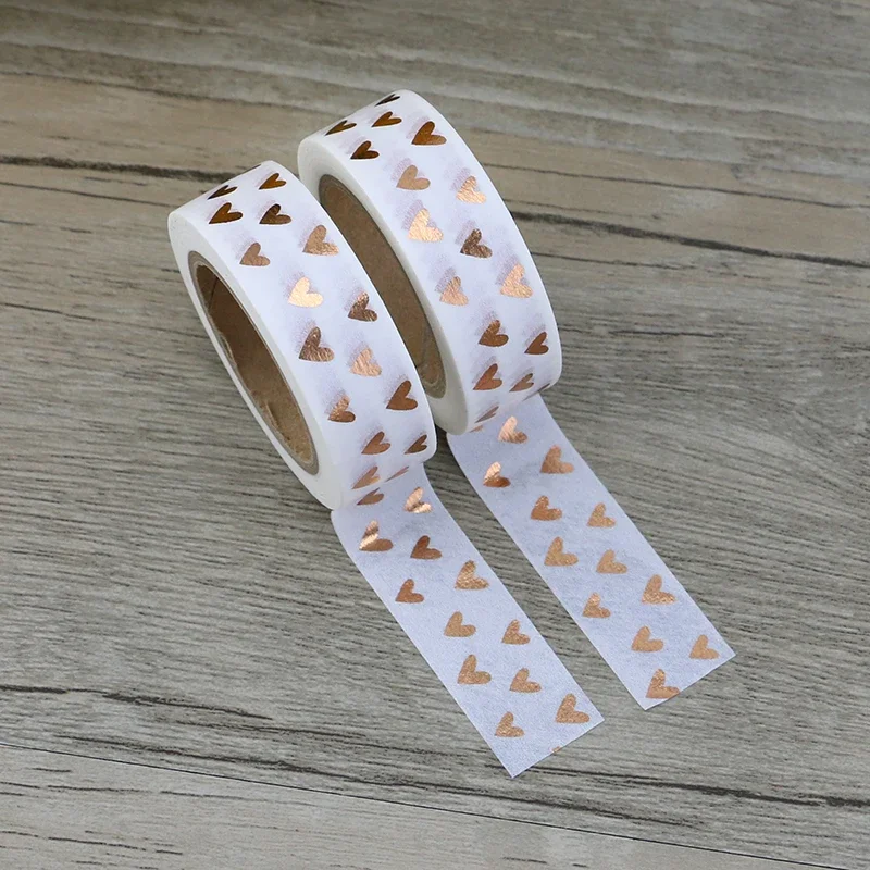 1PC 15mm*10m Heart Foil Washi Tape Japanese Kawaii Scrapbooking Tools Masking Tape Christmas Photo Album Diy Decorative Tapes 3