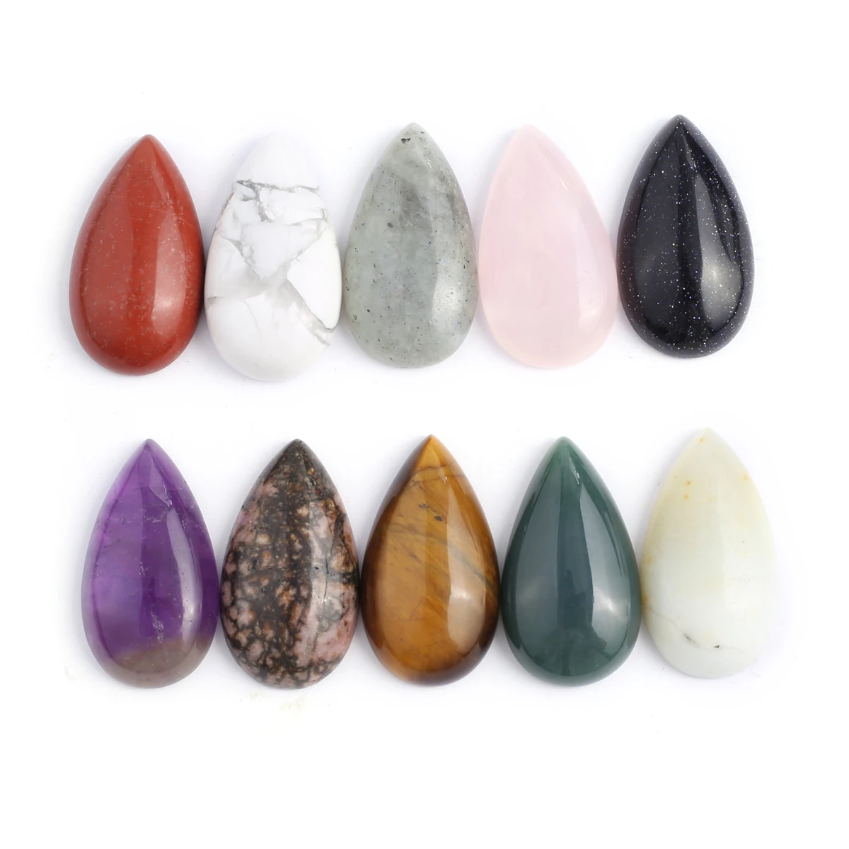 

10 Pcs No Hole Water Drop Shape Polished Random Healing Crystal Stone Pendants Agate Charms for Making Jewelry Necklace Gift