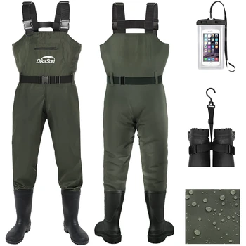 Waterproof Fishing Waders for Men & Women, 2-Ply Nylon/PVC Chest Wader with Boots for Fly Fishing, Fishing Boat Accessories