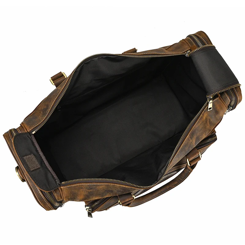 Large Capacity Men’s Black Travel Leather Duffle Bag