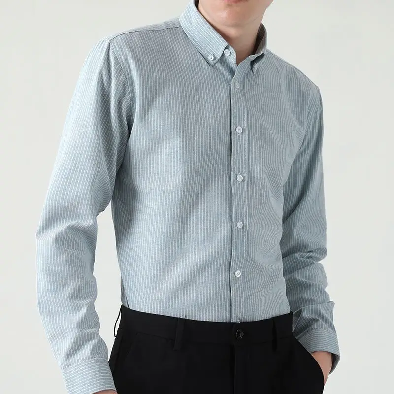 Spring Autumn New Turn-down Collar Fashion Long Sleeve Shirt Man High Street Casual Button Cardigan Striped Printing Office Tops