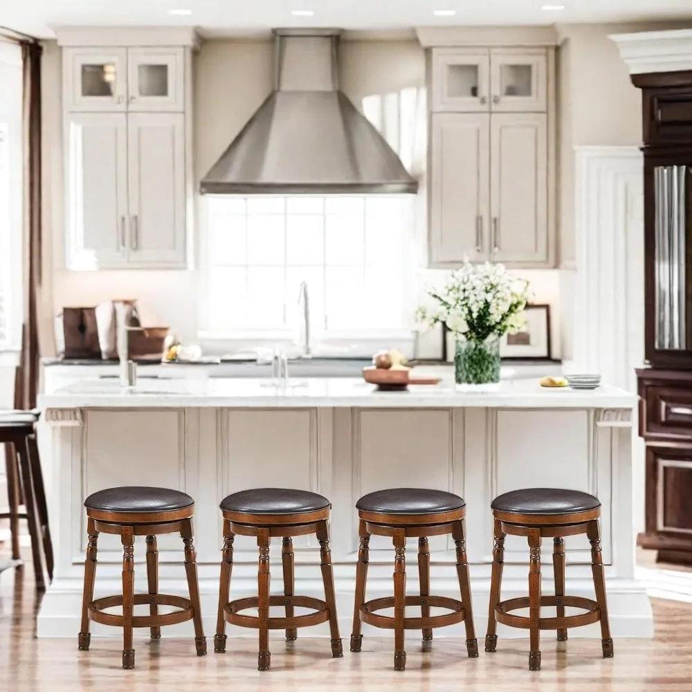 Bar Stools Swivel Barstools 24 Inch Counter Height Bar Stools Backless Sturdy Solid Wood Chairs with Soft Faux Leather Seat