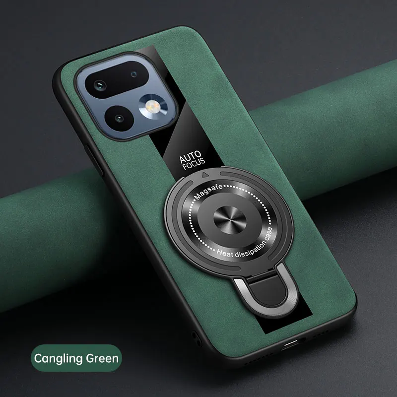 Luxury Silicone Sheepskin Leather Magnetic Ring Holder Premium Back Cover