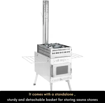 Outdoor Sauna Hot Tent Stove, Rocket Stove Heater, Portable Camping Wood Stove for Dry Sauna, Cooking 2