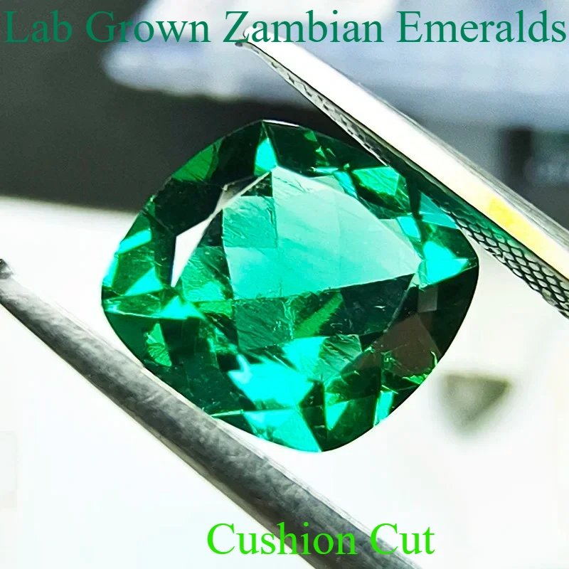 Loose Lab Grown Diamond Lab Grown Zambian Emeralds Hydrothermal Hand Cutting Cushion Cut with Cracks Inclusions Selectable AGL Certificate