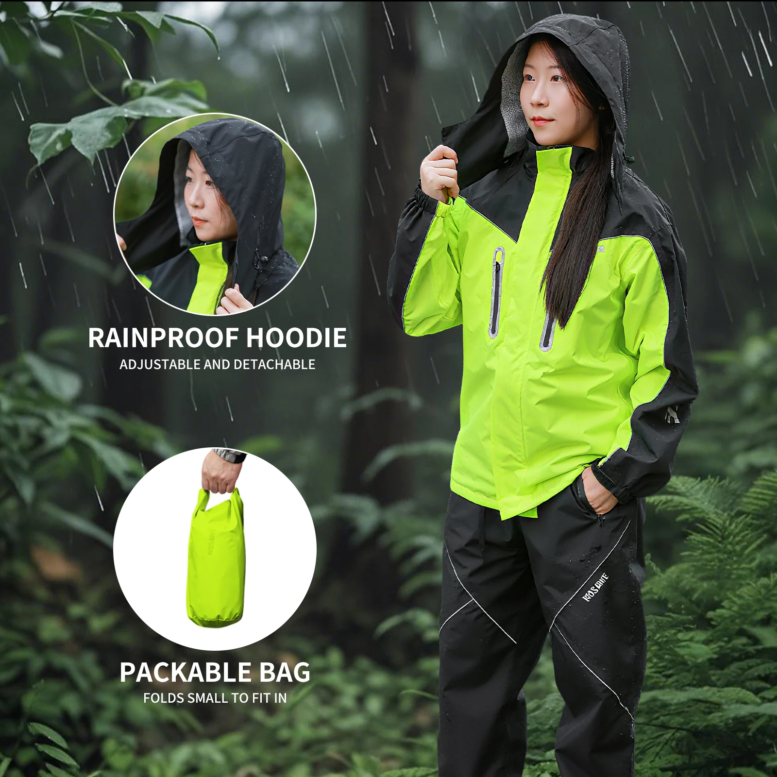 WOSAWE Motorcycle Raincoat Split Men Women Riding Rain Coat Anti-storm Locomotive Rain Cape Whole Body Waterproof Reflective