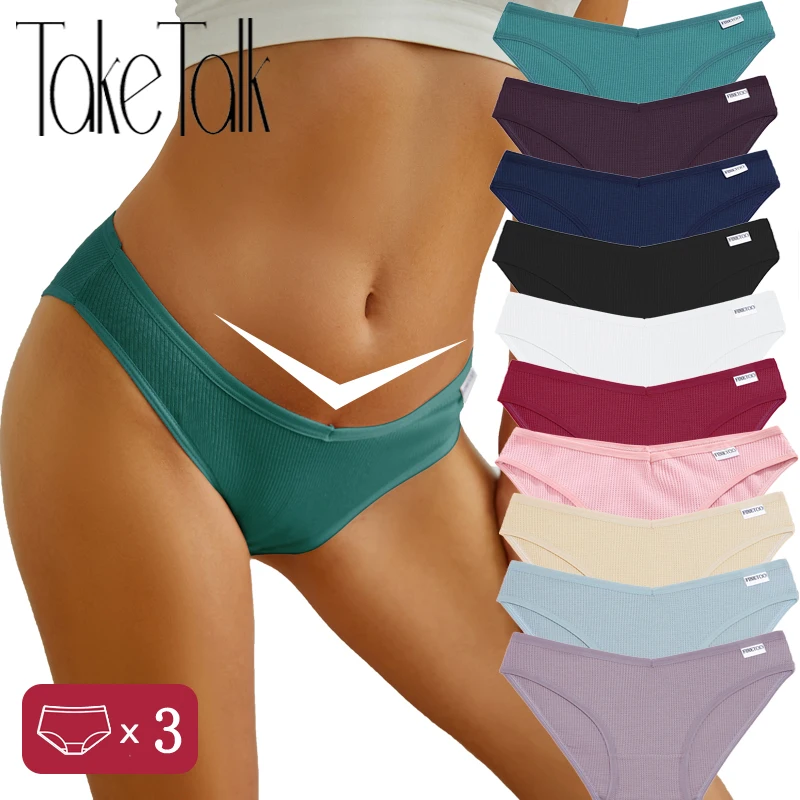 FINETOO Women Waffle Cotton Panties V-Waist Sexy Underwear Briefs Female  Comfortable Underpants Solid Color Intimates Lingerie