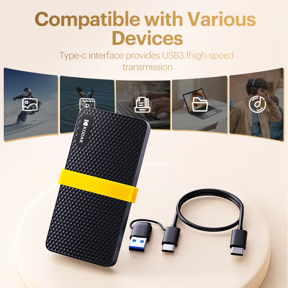 코닥 외장형 솔리드 스테이트 드라이브 하드 디스크 256GB 512GB 1TB 휴대용 SSD 450MB/s 2 in 1 인터페이스 노트북 컴퓨터 휴대폰용