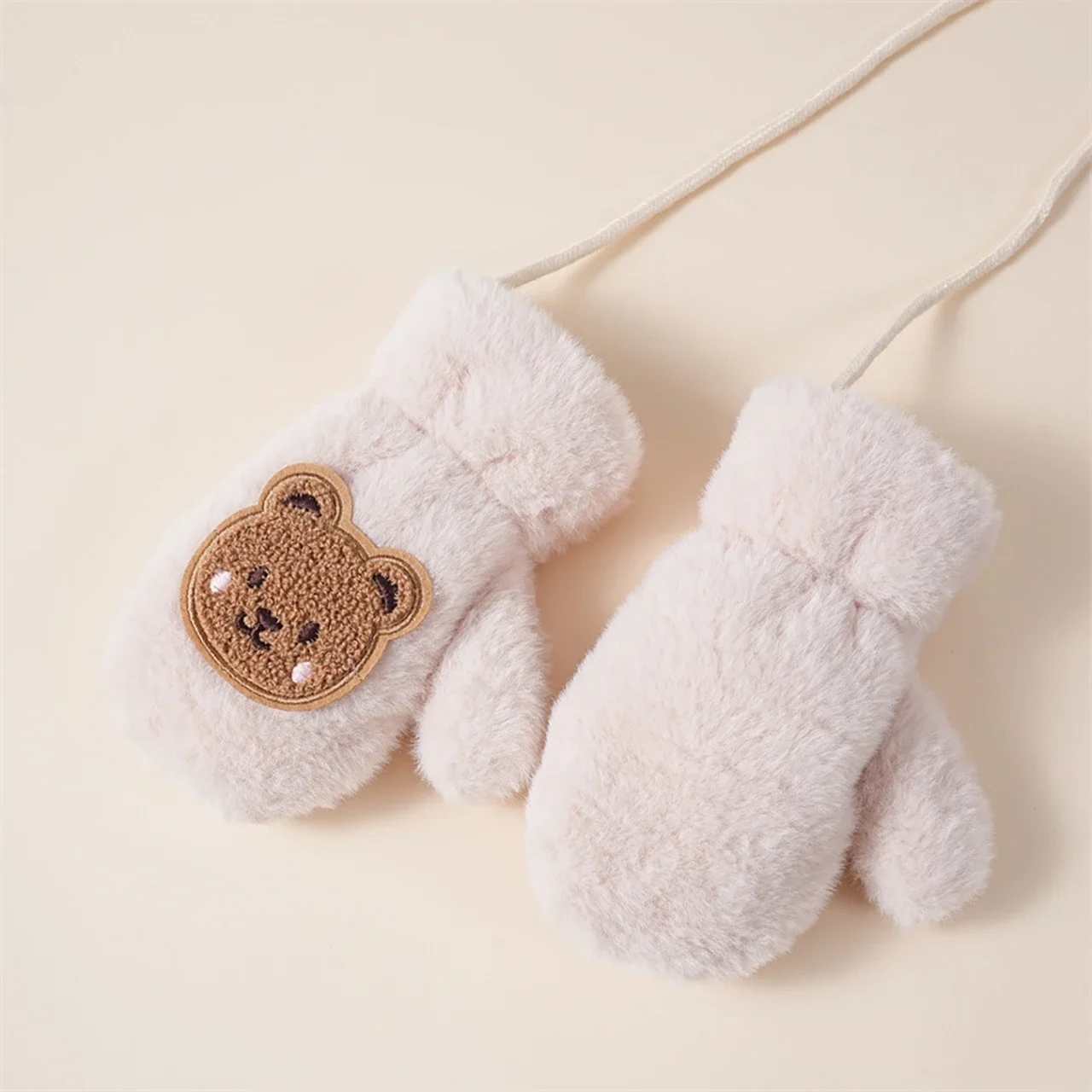 Baby Gloves Winter Thicken Warm Cute Cartoon Bear Boys Girls Mittens Faux Fur Toddler Kids Fingerless