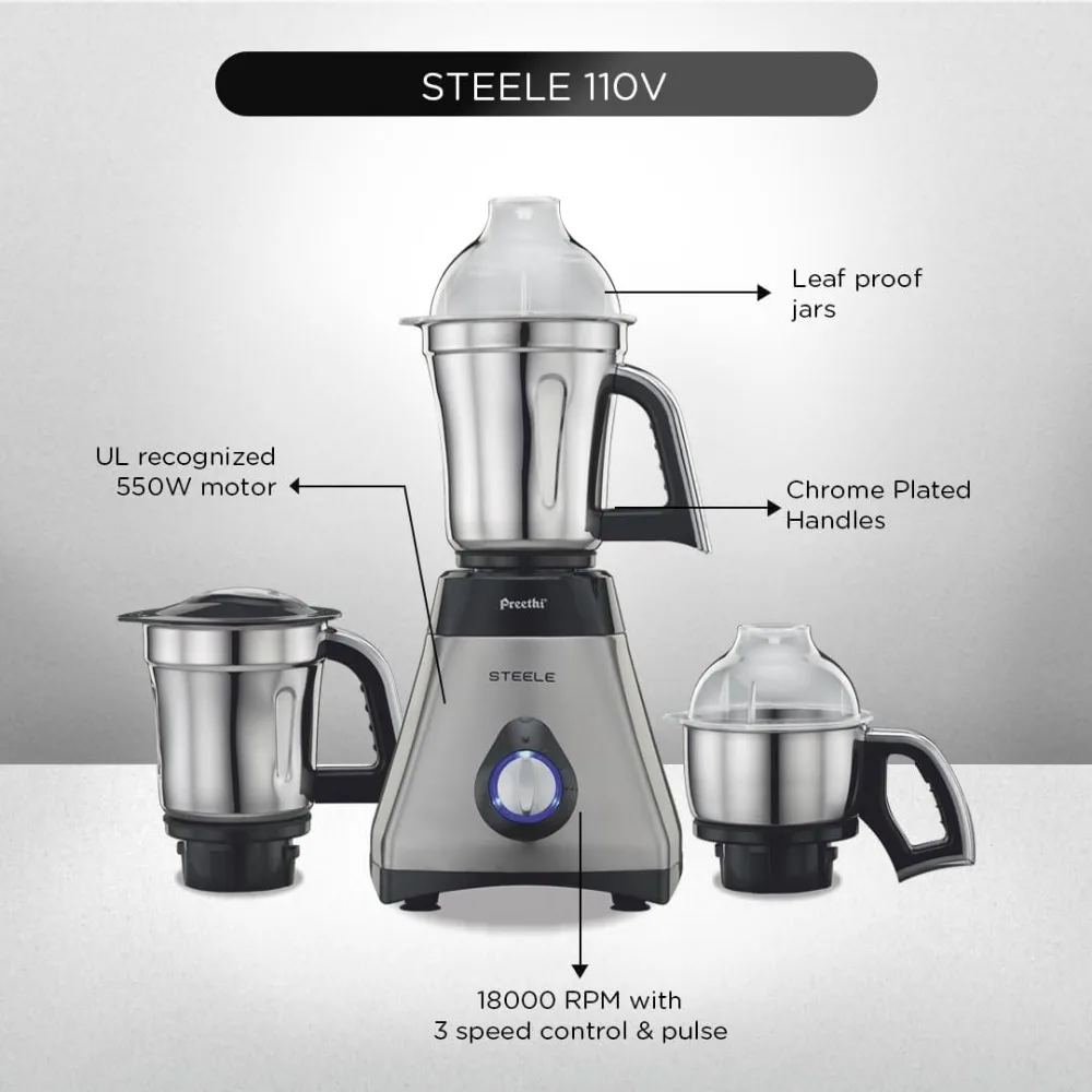 Mixer Grinder, 13 x 8.6 x 12.5 inches, Black, Silver 3