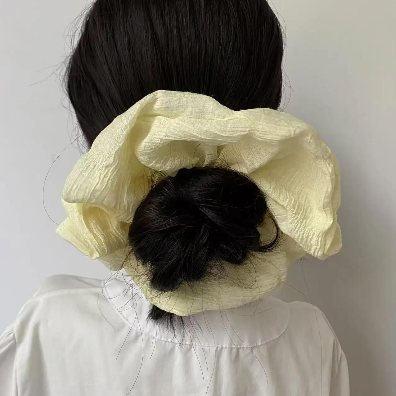 1PC Light Yellow Textured Scrunchie, Large Soft Hair Tie, Chic Hair Accessory for Women, Perfect for Daily Styling
