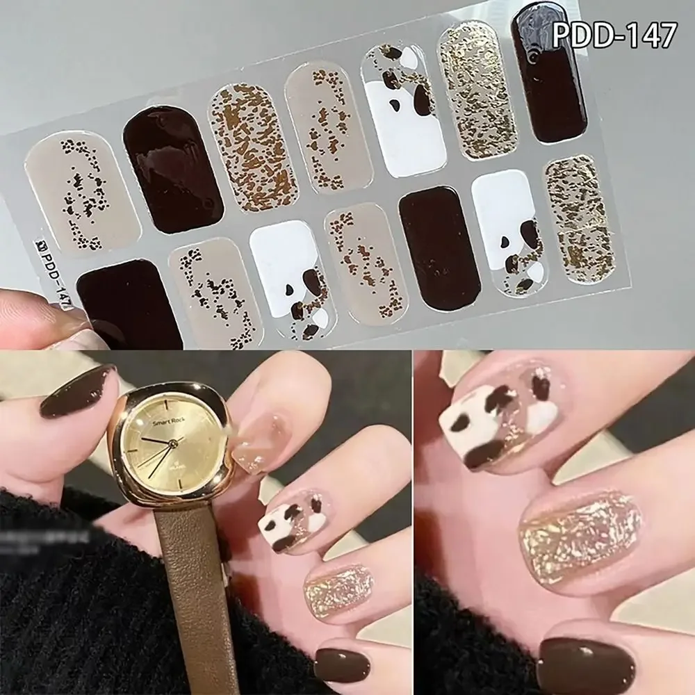 INS Trendy 14Strips Gel Nail Stickers Floristic Full Cover Nail Patch Semi Cured Nail Art Stickers DIY Nail Art Making