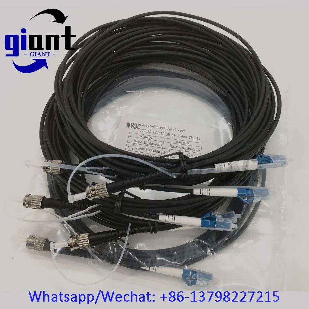 10개/묶음 1C 아머드 케이블, 1C, SM, 9/125, 3.0mm 5M TPU 블랙 아머드 패치 코드 케이블, STUPC 남성형에서 LCUPC 광섬유 패치 코드